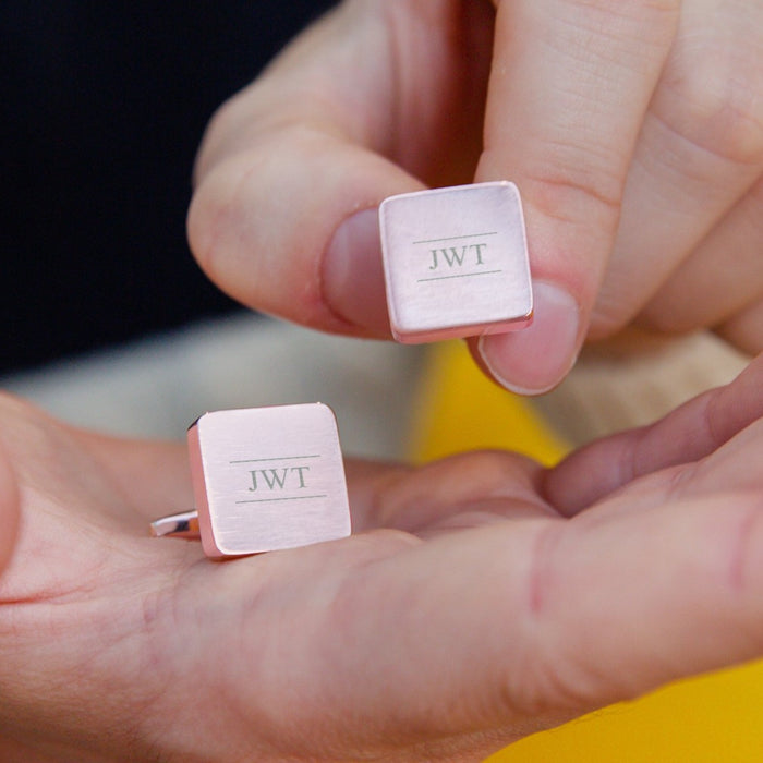 Initial Personalised Solid Square Cufflinks Rose Gold