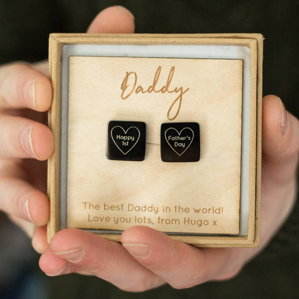 Happy 1st Father's Day Wooden Card Cufflinks