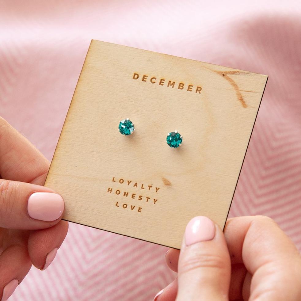 December Birthstone - Blue Zircon Sterling Silver Earrings Characteristic Card