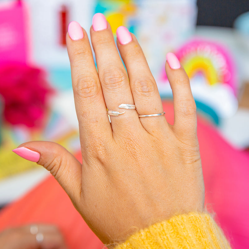 Sterling Silver Remembrance Feather Adjustable Ring