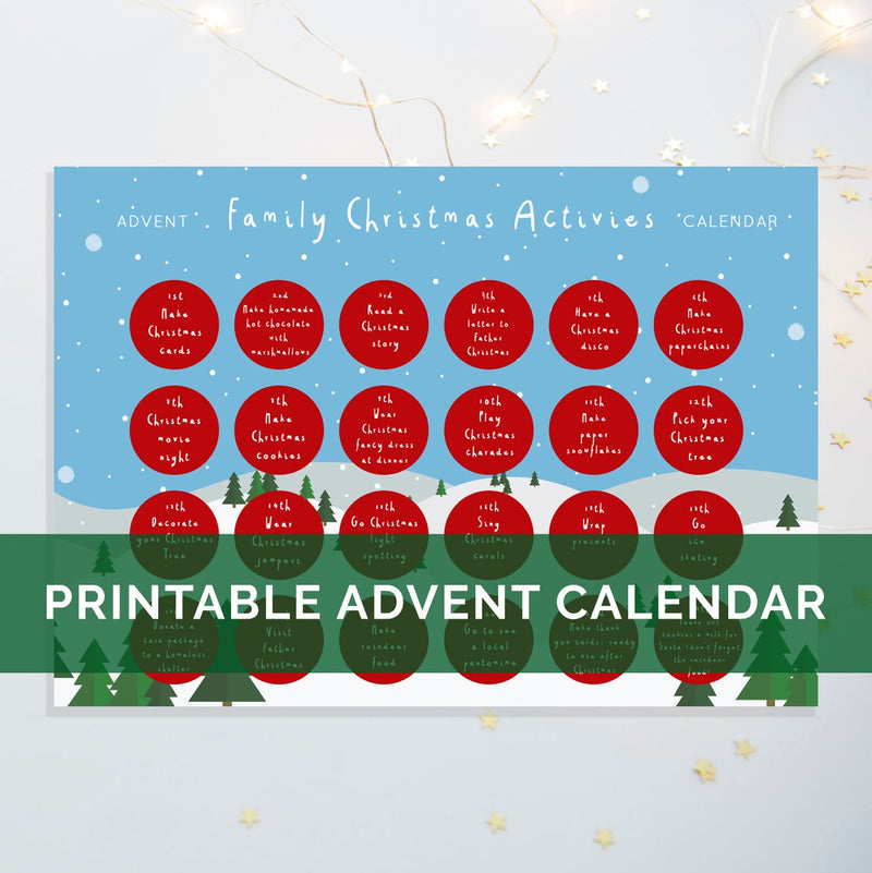 DIGITAL DOWNLOAD - "Family Christmas Activities" Printable Advent Calendar - Blue Snow Scene