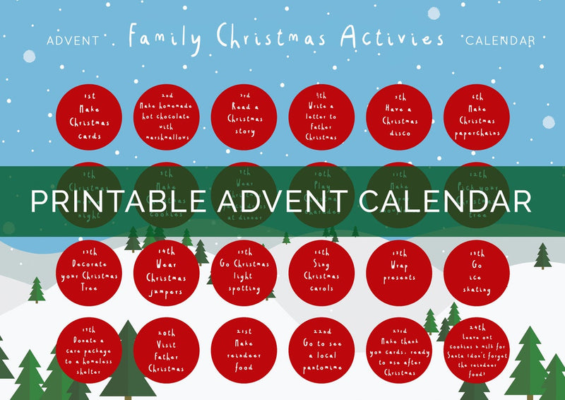 DIGITAL DOWNLOAD - "Family Christmas Activities" Printable Advent Calendar - Blue Snow Scene