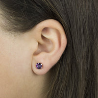 February Birthstone - Amethyst Sterling Silver Crystal Stud Earrings