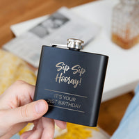 Sip Sip Hooray' Personalised Birthday Hip Flask