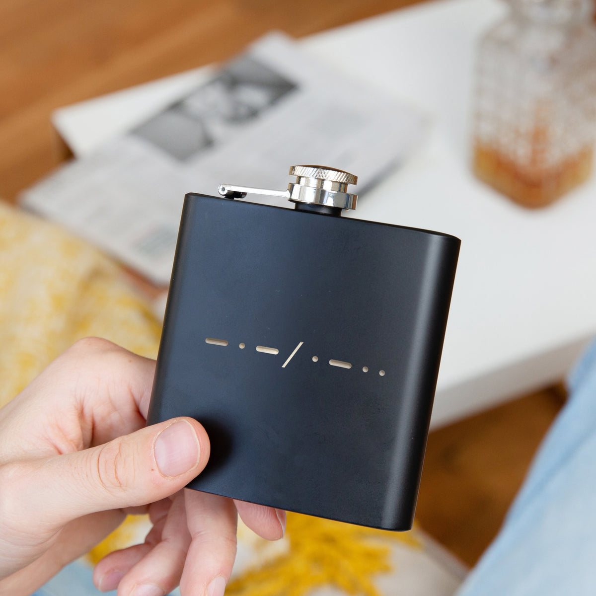 Morse Code Personalised Initial Matt Black Hip Flask