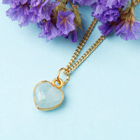 Gold Plated Heart Aquamarine Gemstone Necklace