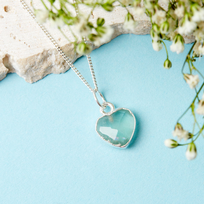 Sterling Silver Heart Aquamarine Gemstone Necklace