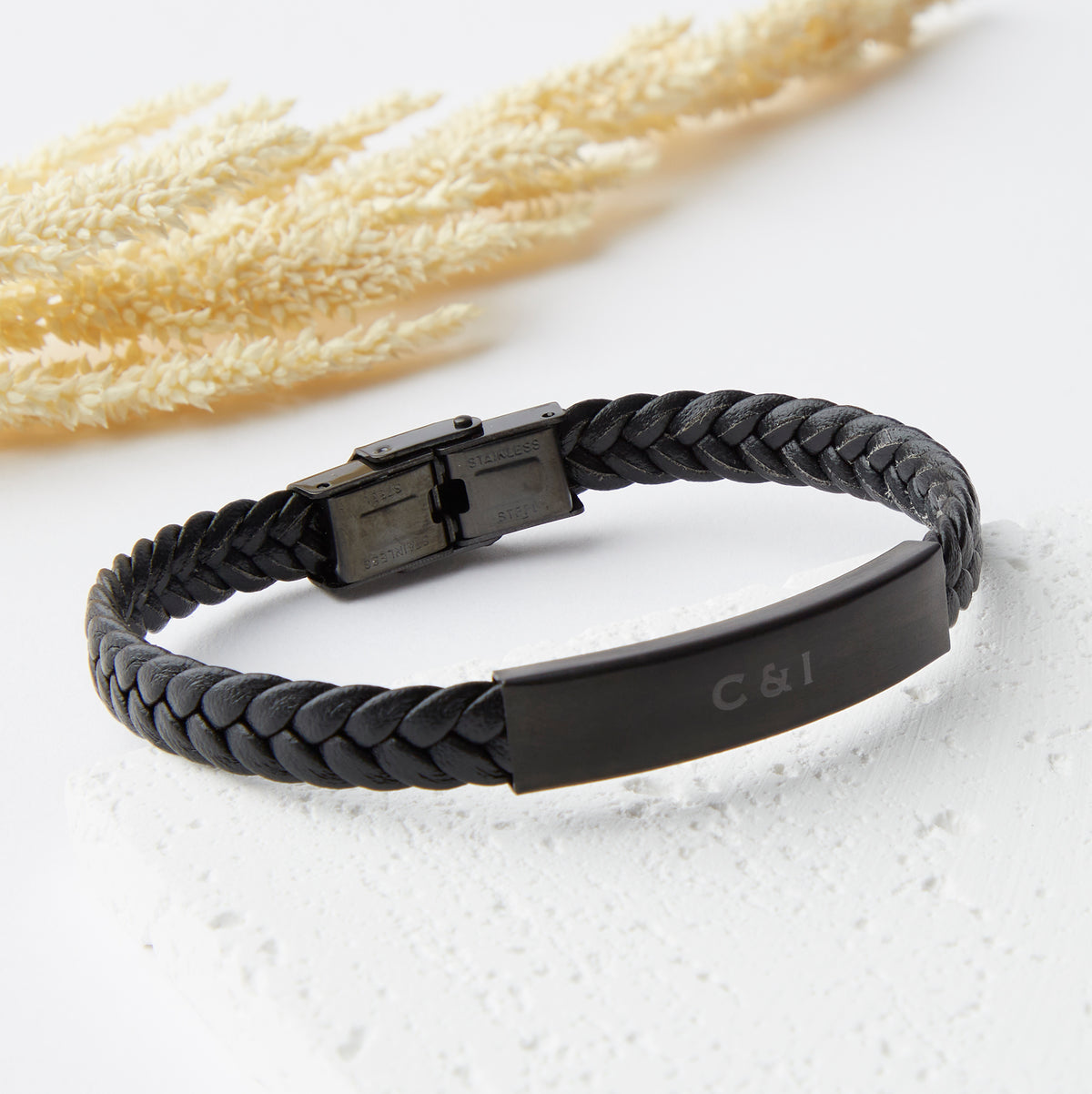 Personalised Newlywed Initials Men's Vegan Leather Bracelet