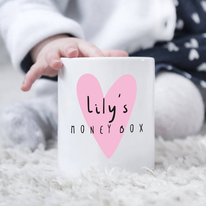 Children's Personalised Money Box Pink Heart