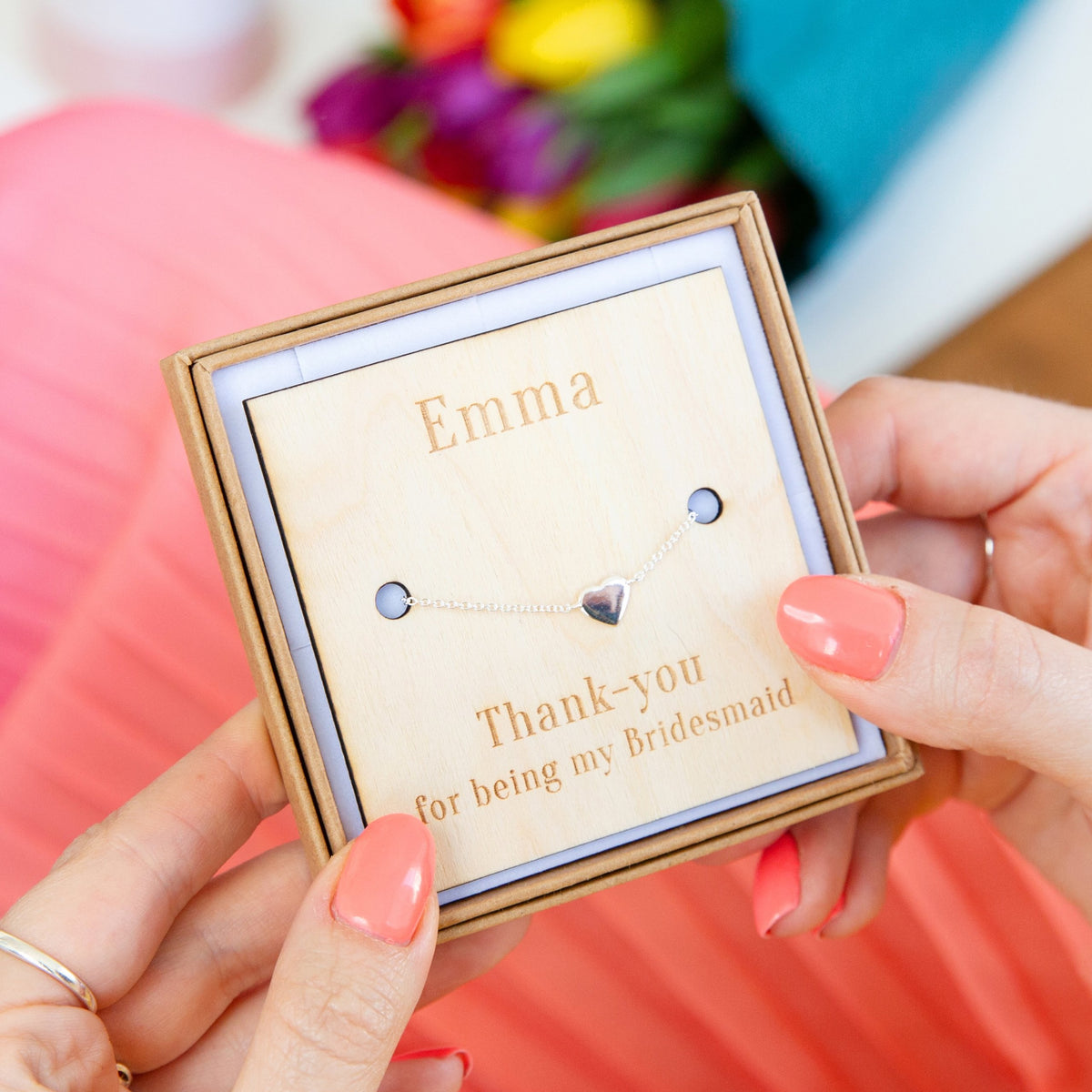 Thank You Bridesmaid Personalised Heart Bracelet