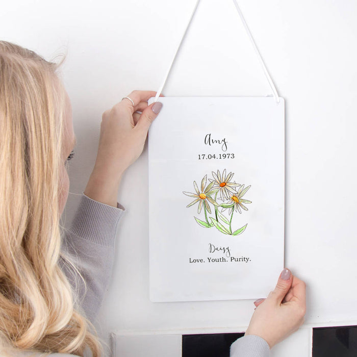 Birth Flower Personalised Water Colour Hanging Print