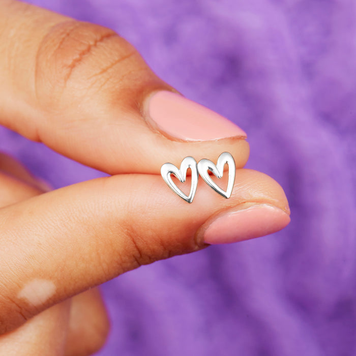 Sterling Silver Open Heart Stud Earrings