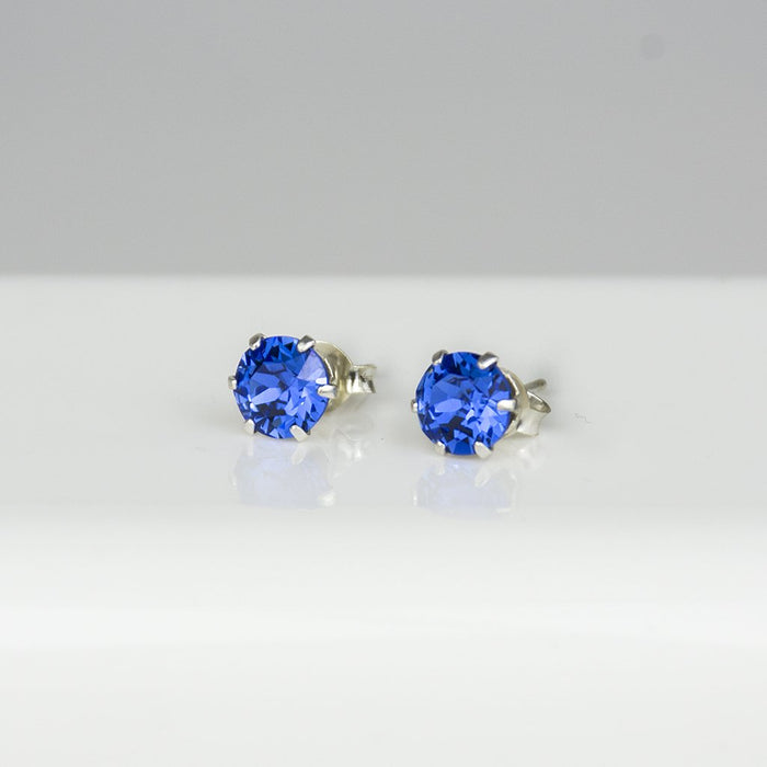 September Birthstone - Sapphire Sterling Silver Crystal Stud Earrings