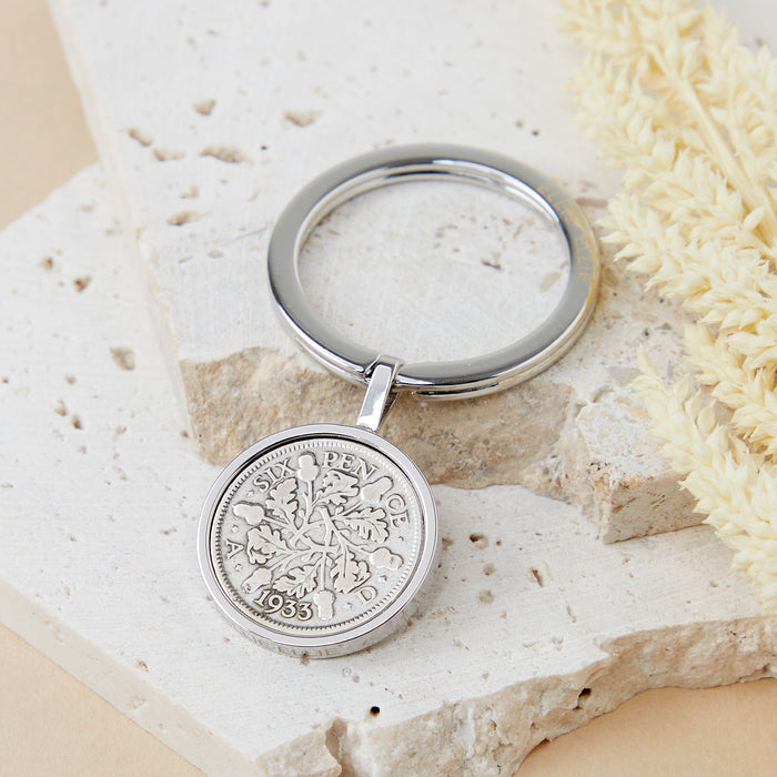 Sixpence 1933 90th Birthday Coin Keyring