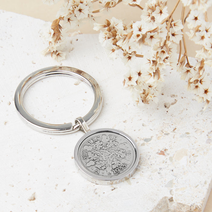 Sixpence 1933 90th Birthday Coin Keyring