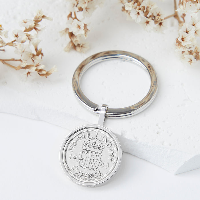 Lucky Sixpence Year Coin Keyring 1928-1967