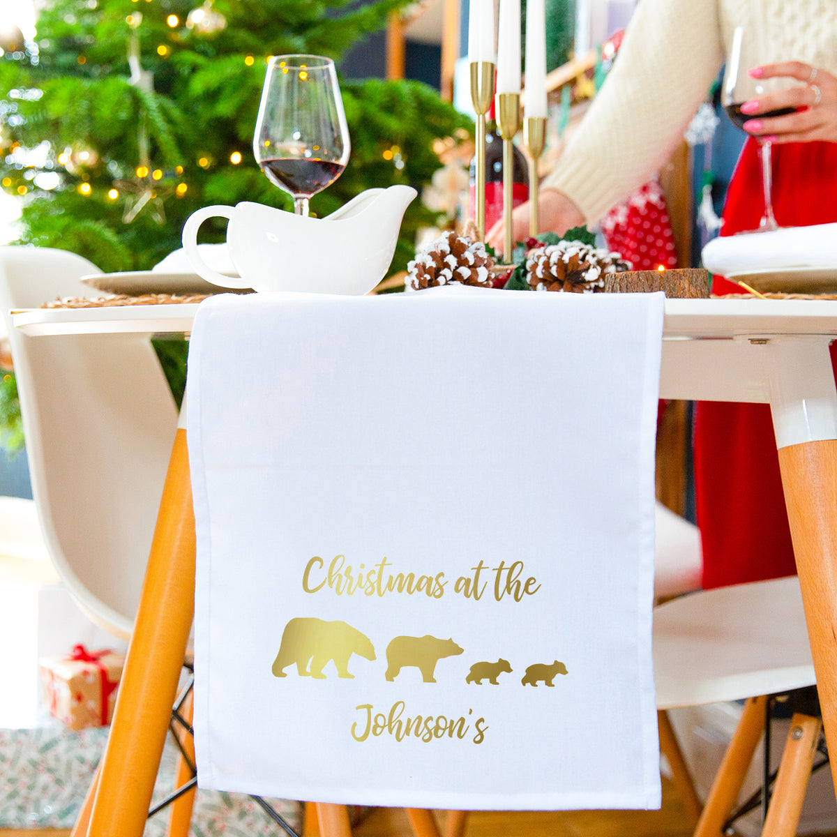 Personalised Polar Bear Family Christmas Table Runner