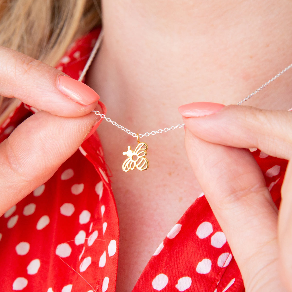 Classic Sterling Silver And Gold Bumble Bee Necklace