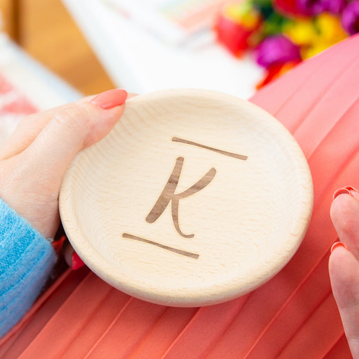 Brush Stroke Initial Wooden Jewellery Trinket Dish