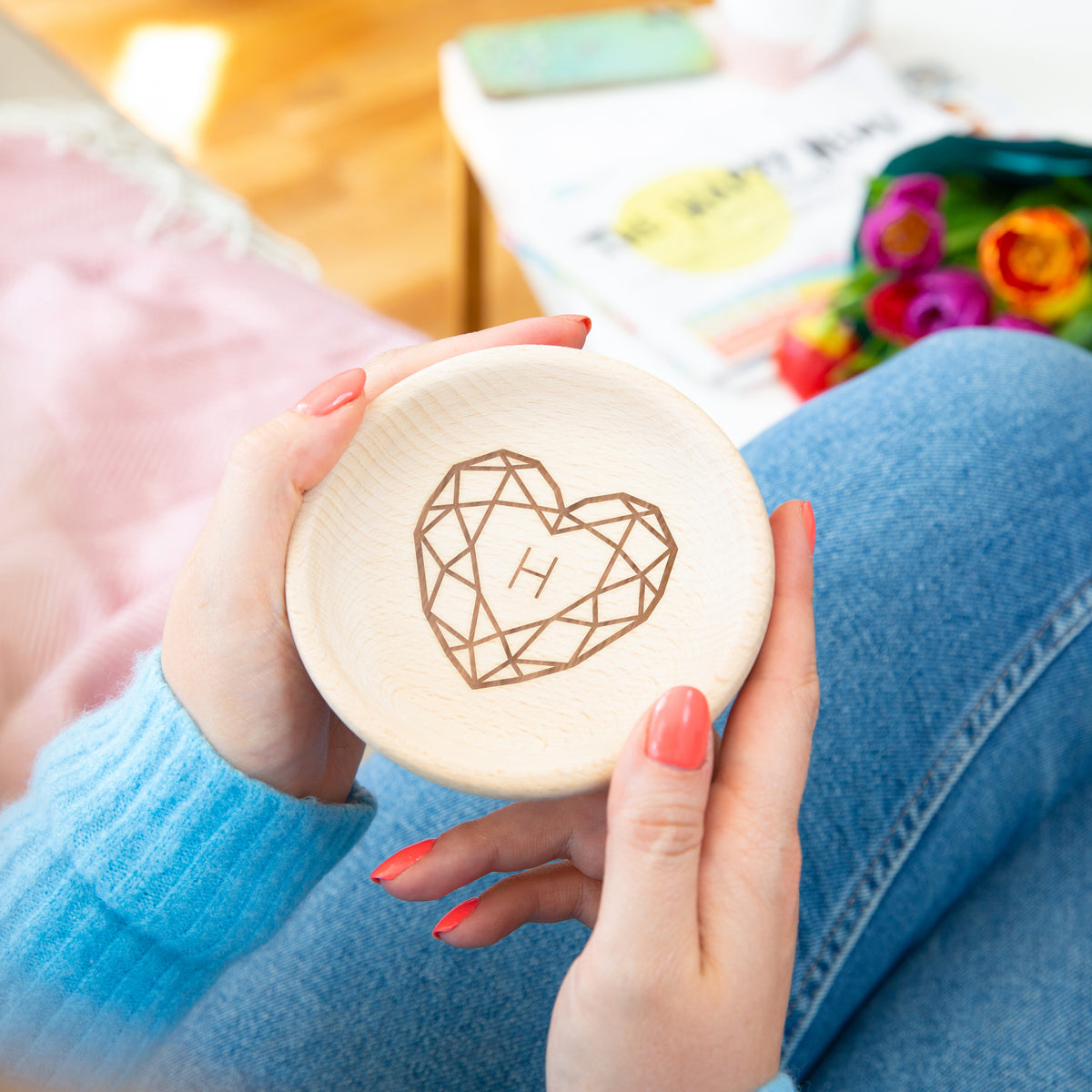 Personalised Jewelled Heart Wooden Jewellery Dish