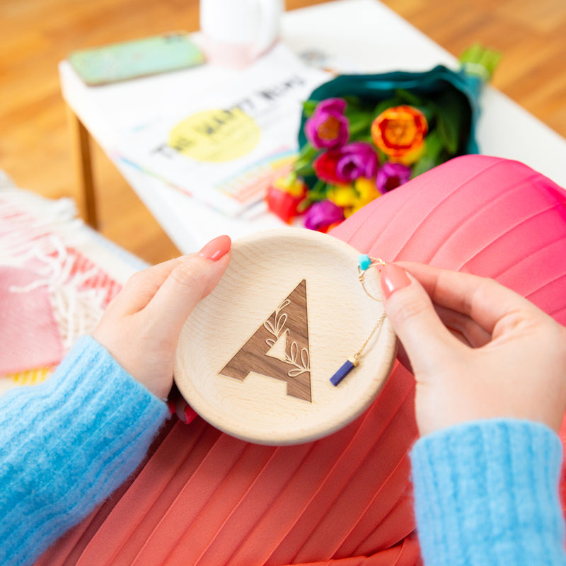 Floral Initial Wooden Trinket Jewellery Dish