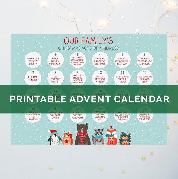 DIGITAL DOWNLOAD - "Our Family's Christmas Acts of Kindness" Printable Advent Calendar - Winter Animals