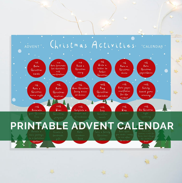 DIGITAL DOWNLOAD - Children's "Christmas Activities" Printable Advent Calendar - Blue Snow Scene