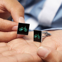 Black Neon Blue Mens Cycling Cufflinks