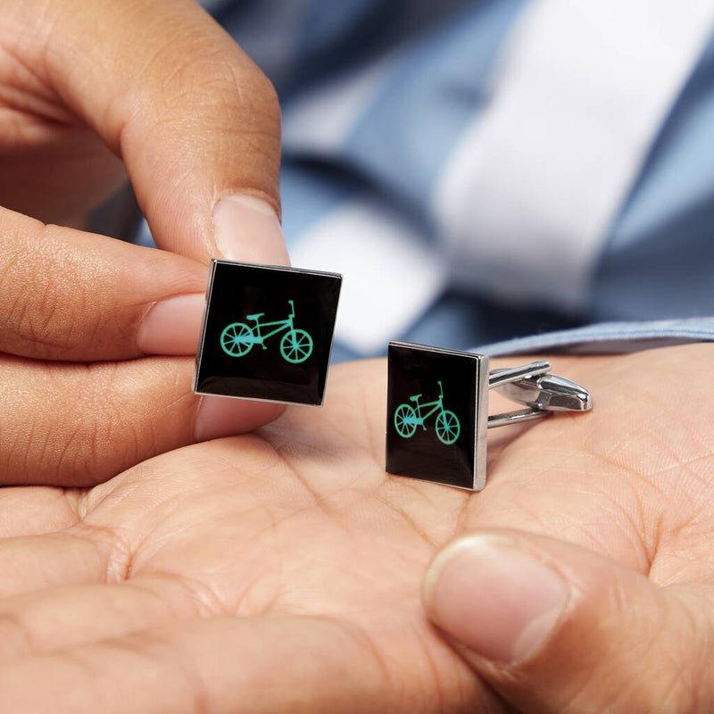 Black Neon Blue Mens Cycling Cufflinks