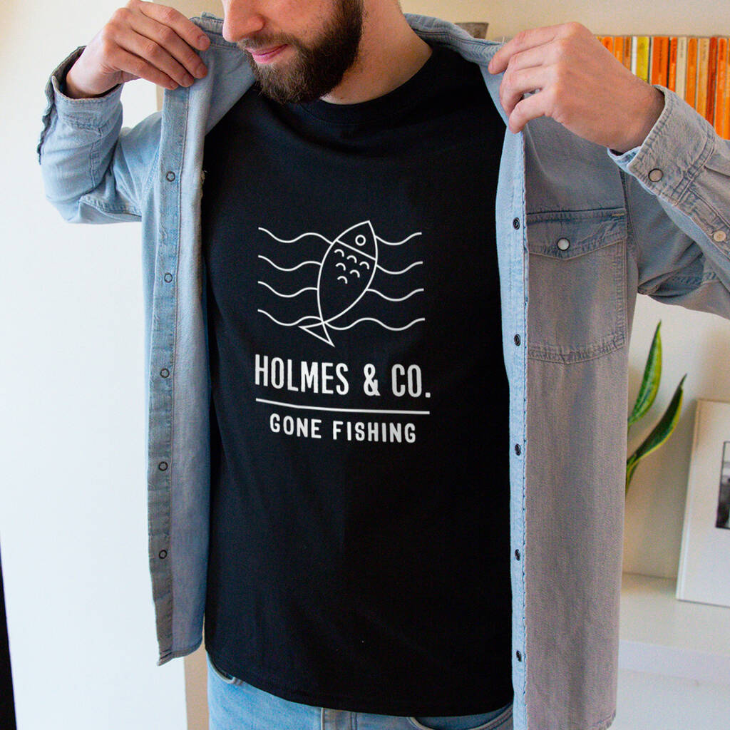 Gone Fishing' Personalised Adventure Men's T-Shirt Black / Small