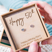 Personalised Happy Birthday Silver Heart Stud Earrings