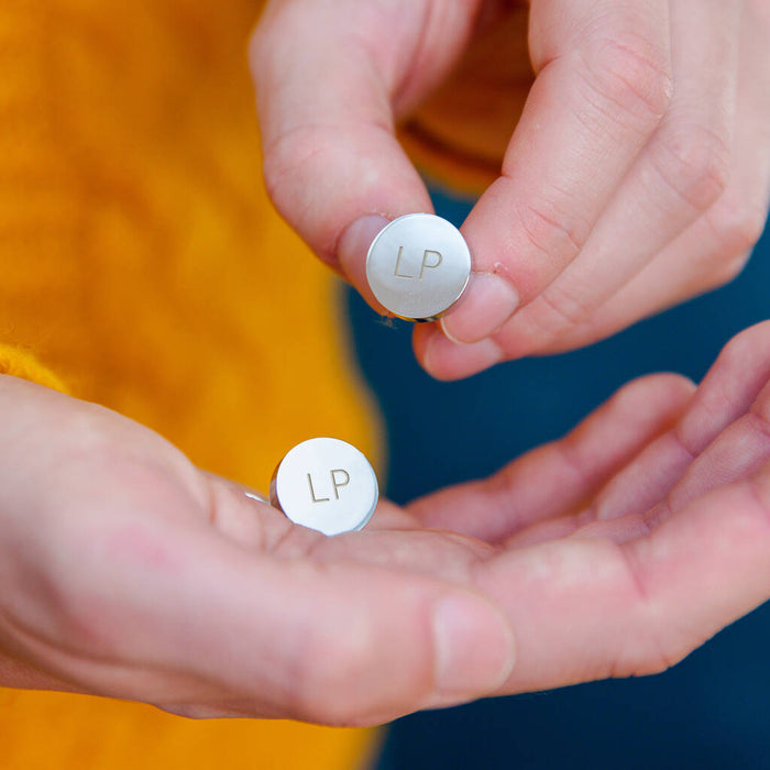 Monogram Solid Circle Disc Personalised Cufflinks