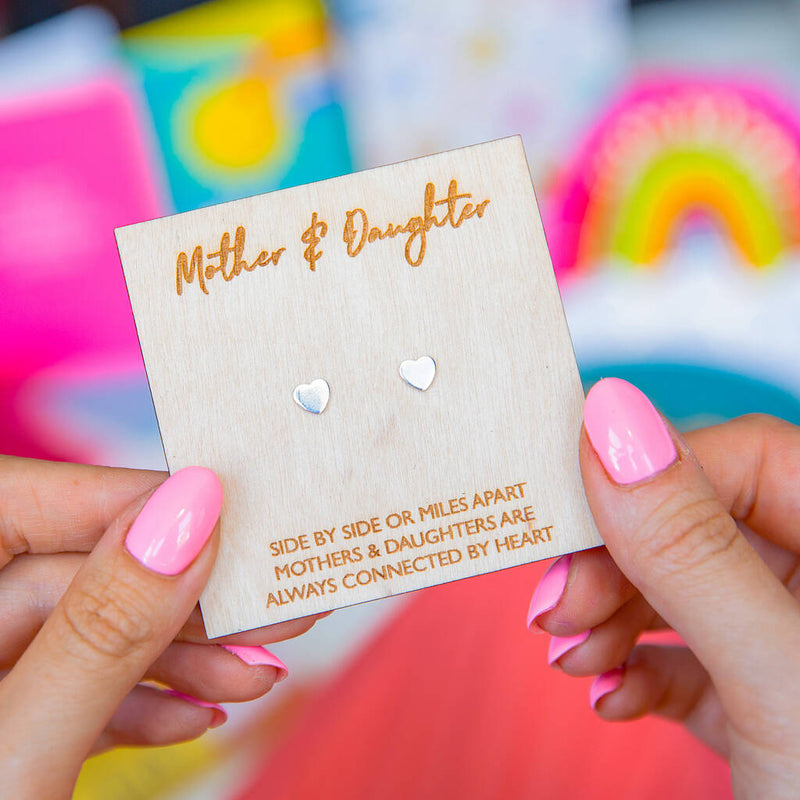 Mothers And Daughter Connected By Heart Silver Earrings