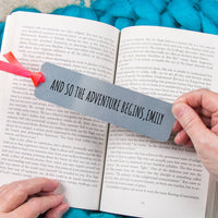 Personalised 'Adventure Begins' Metal Bookmark