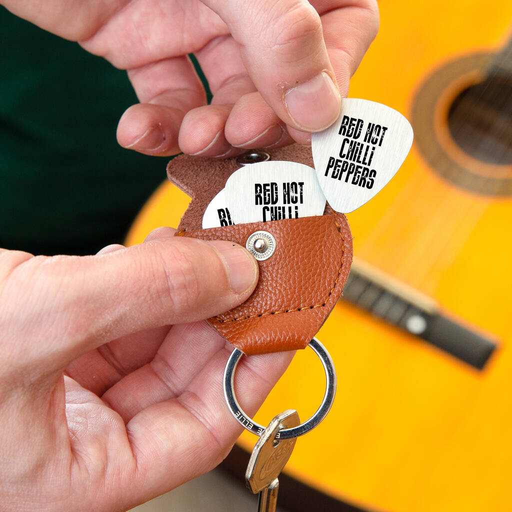 Personalised Band Name Guitar Plectrum / Pick Keyring