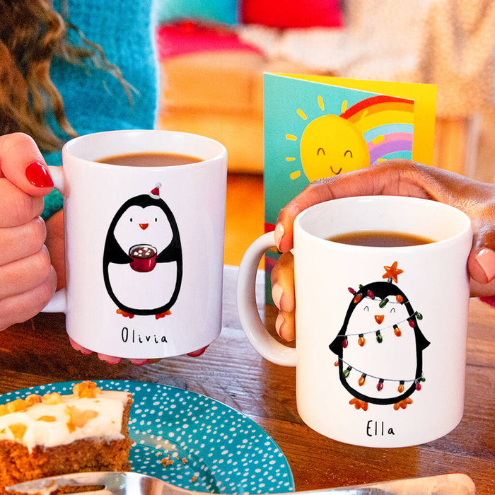 Personalised Couples Penguin Christmas Mug Set