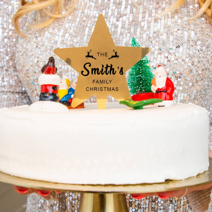 Gold Star 'Family Christmas' Personalised Christmas Cake Topper