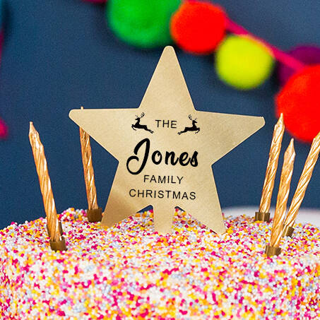 Gold Star 'Family Christmas' Personalised Christmas Cake Topper