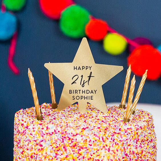 Personalised Happy Birthday Gold Star Cake Topper