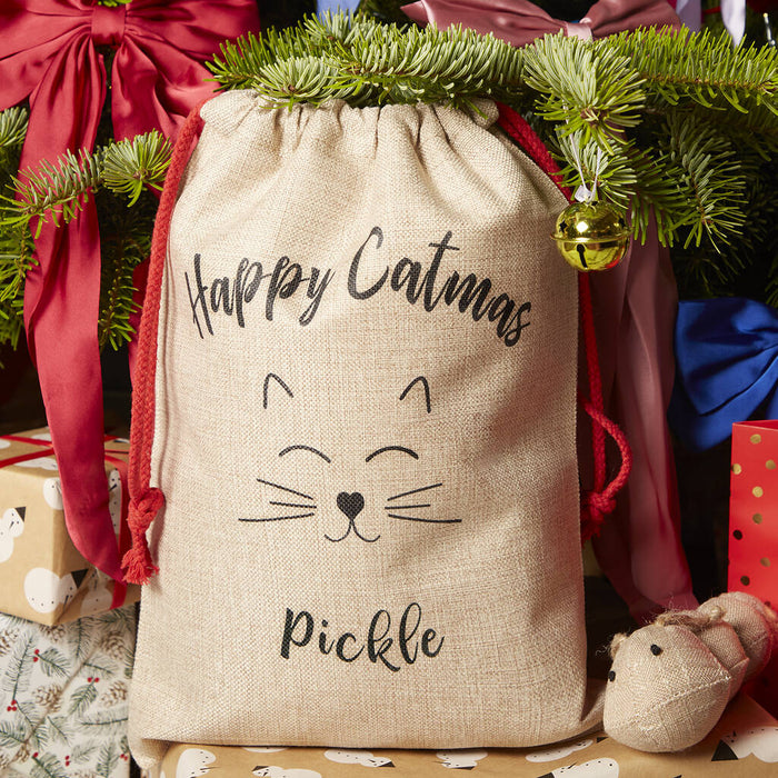 'Happy Catmas' Personalised Pet Christmas Sack