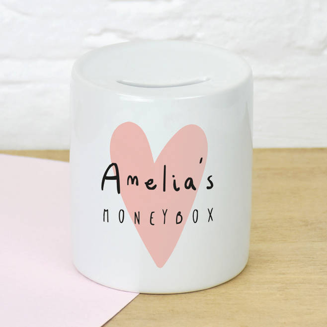 Children's Personalised Money Box Pink Heart