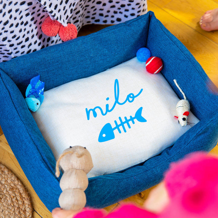 Personalised Name And Fish Bone Cat Pet Bed