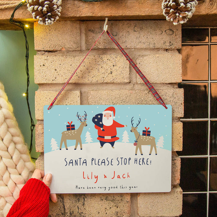 Personalised Santa Stop Here Christmas Sign