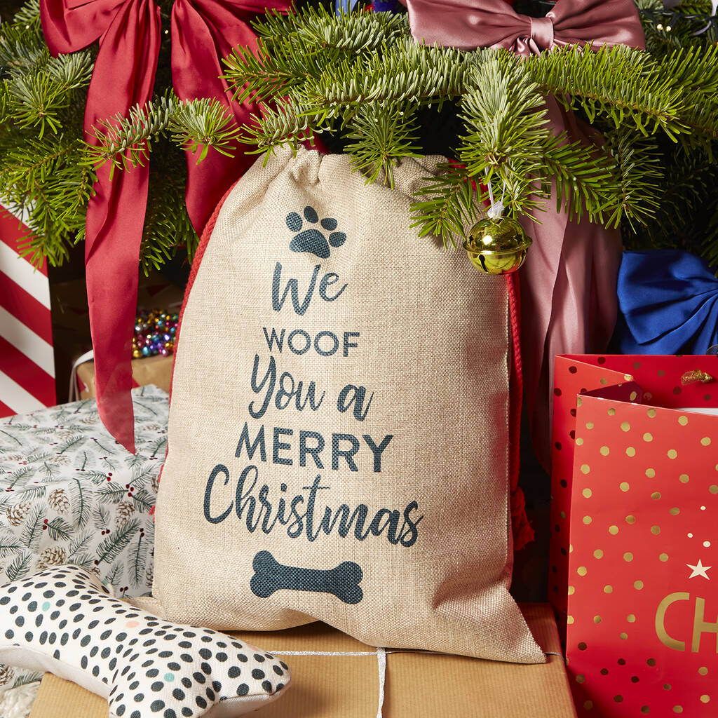 We Woof You A Merry Christmas Dog Christmas Santa Sack