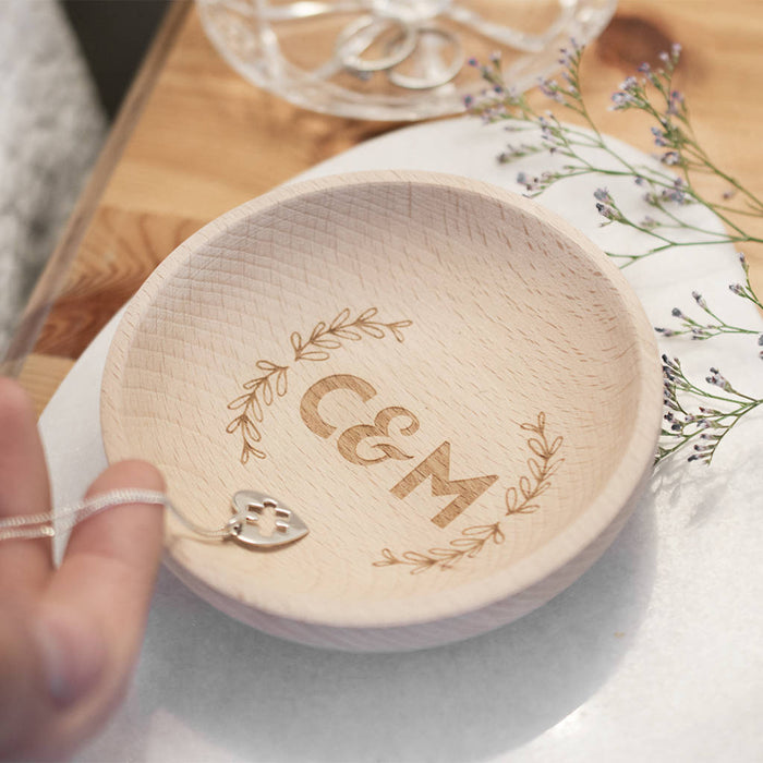 Personalised Wedding Couples Initials Wooden Ring Dish