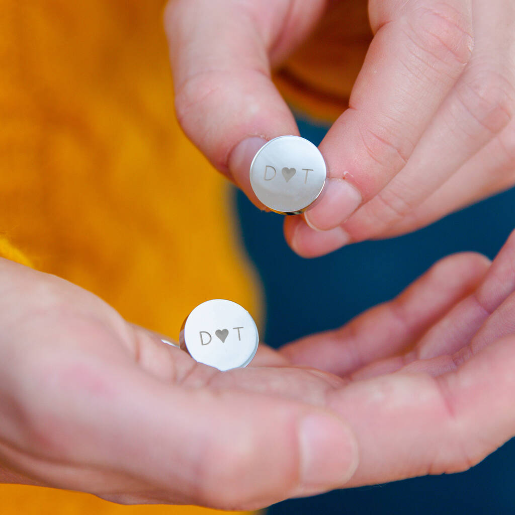 Wedding Heart Personalised Circle Cufflinks