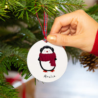 Personalised Penguin With Scarf Christmas Tree Decoration / Place Setting